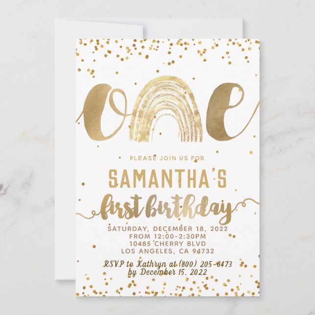 Rainbow Erster Geburtstag Einladung (Vorderseite)