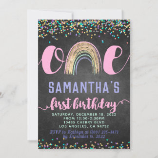 Rainbow Erster Geburtstag Einladung