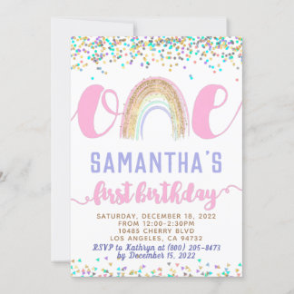 Rainbow Erster Geburtstag Einladung