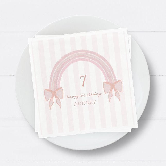 Rainbow Extravagant Pink Bows Coquette Geburtstag Serviette (Von Creator hochgeladen)