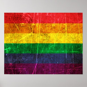 Rainbow-Fahne aus gekratztem und abgenutztem Vinta Poster