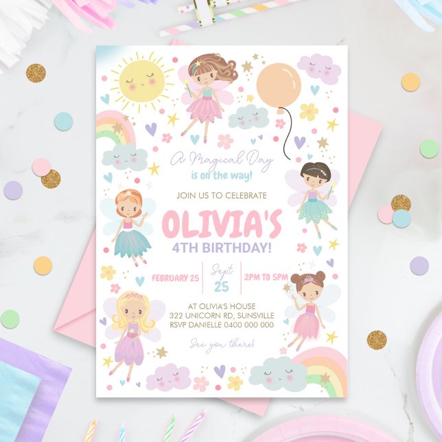 Rainbow Fairy Birthday Einladung Fairies Rainbows (Rainbow Fairy Party Invitation)
