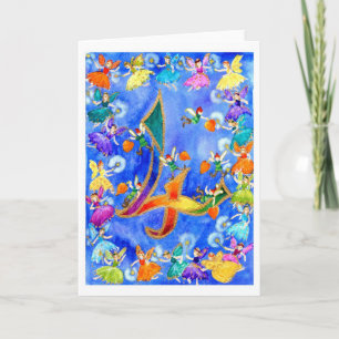 Rainbow Fairy Happy Vierte Geburtstag Karte