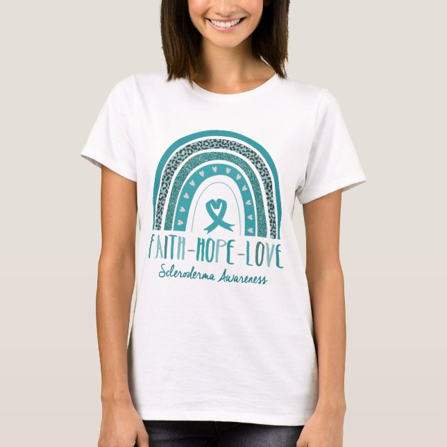 Rainbow Faith Hope Liebe Scleroderma Bewusstsein T-Shirt (Vorderseite)