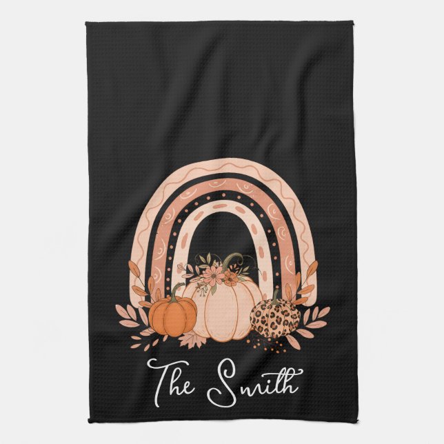 Rainbow Fall Pumpkins Küche |Herbst-Erntedank Geschirrtuch (Vertikal)