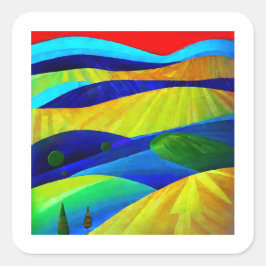 Rainbow Fantasy Hills Landschaft Quadratischer Aufkleber