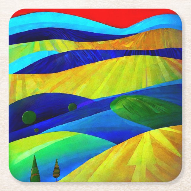 Rainbow Fantasy Hills Landschaft Rechteckiger Pappuntersetzer (Vorderseite)