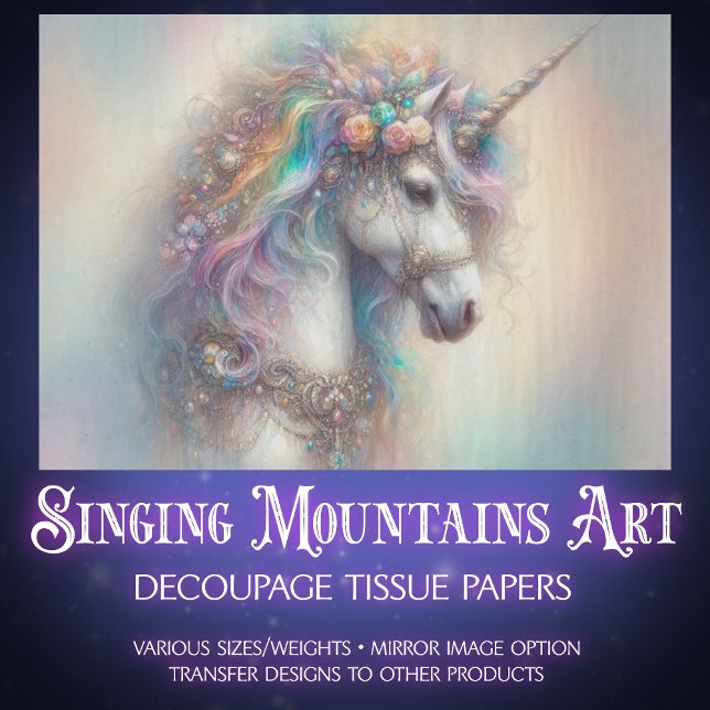 Rainbow Fantasy Unicorn Portrait Craft Decoupage  Seidenpapier (Von Creator hochgeladen)