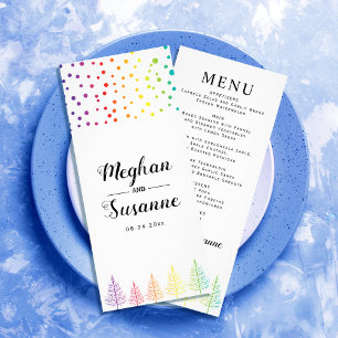 Rainbow-Farben Konfetti und Bäume Hochzeit Werbekarte