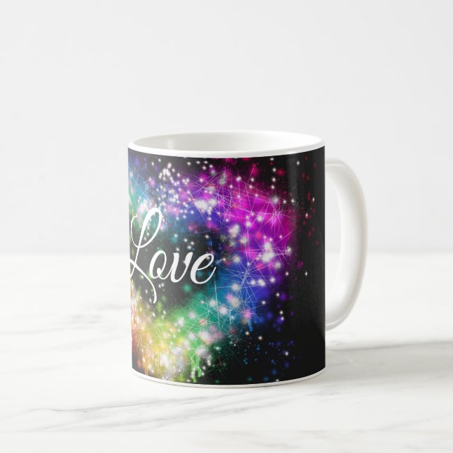 Rainbow-Farben sprühen Farbe Glitzer-Herz Kaffeetasse (VorderseiteRechts)