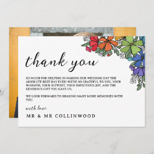 Rainbow-farbene Blume LGBT Foto Hochzeit Dankeskarte