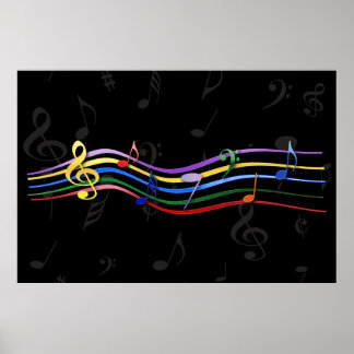 Rainbow-farbene Musiknoten 48 x 32 Poster