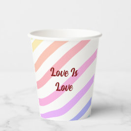 Rainbow-farbene Streifen Pastellfarben Liebe ist L Pappbecher