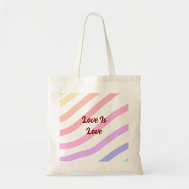 Rainbow-farbene Streifen Pastellfarben Liebe ist L Tragetasche