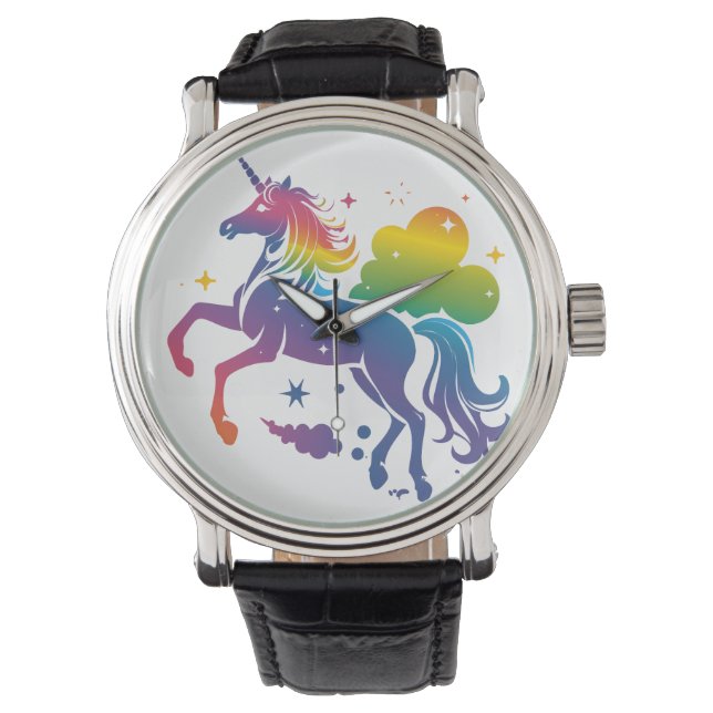 Rainbow-farbenes Einhorn-Design Armbanduhr (Vorderseite)