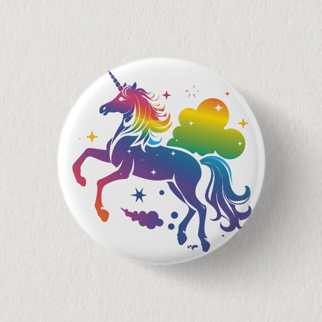 Rainbow-farbenes Einhorn-Design Button (Vorderseite)