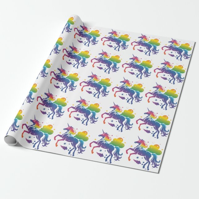 Rainbow-farbenes Einhorn-Design Geschenkpapier (Ungerollt)