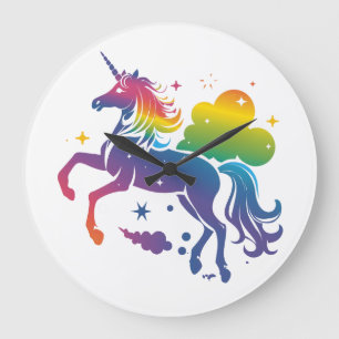 Rainbow-farbenes Einhorn-Design Große Wanduhr