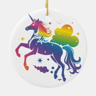 Rainbow-farbenes Einhorn-Design Keramik Ornament