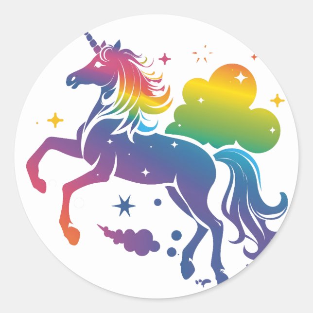Rainbow-farbenes Einhorn-Design Runder Aufkleber (Vorderseite)