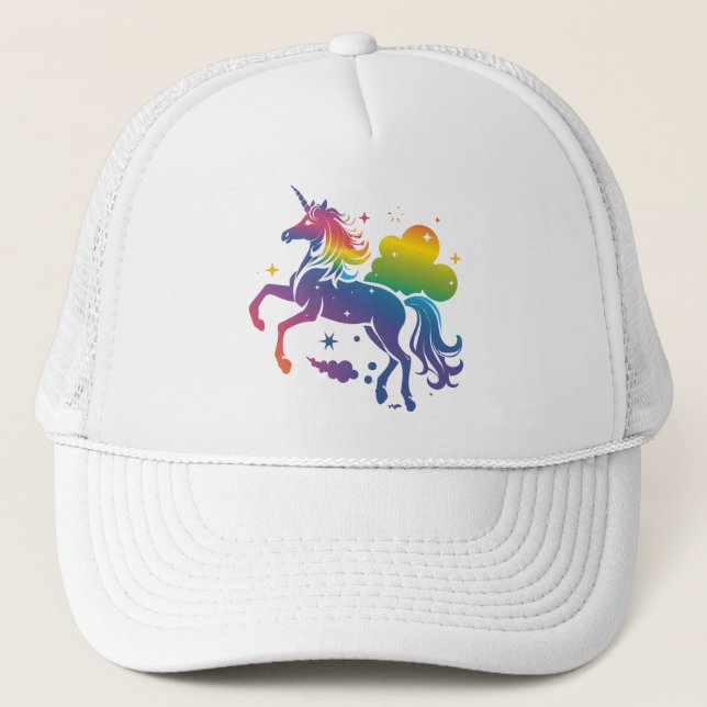 Rainbow-farbenes Einhorn-Design Truckerkappe (Vorderseite)