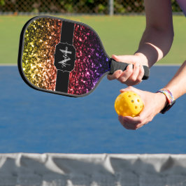 Rainbow-farbige Imitate Glitzer Glitzern Monogramm Pickleball Schläger