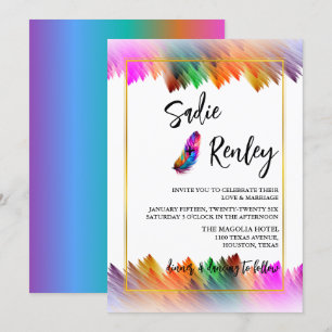 Rainbow Feather Wedding Einladung