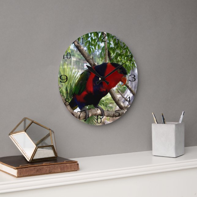 Rainbow Feathers: Hübsches australisches Lorikeet, Große Wanduhr (Büro)