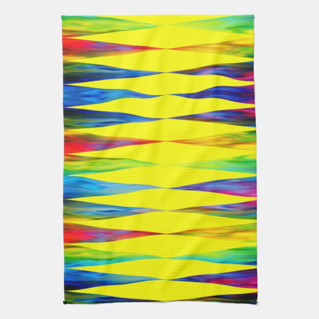 [Rainbow Fiesta] Harlequin Geometric Bright Yellow Handtuch (Vertikal)