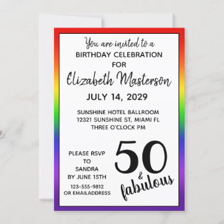 Rainbow Fifty und fabelhafte 50. Geburtstagsparty Einladung