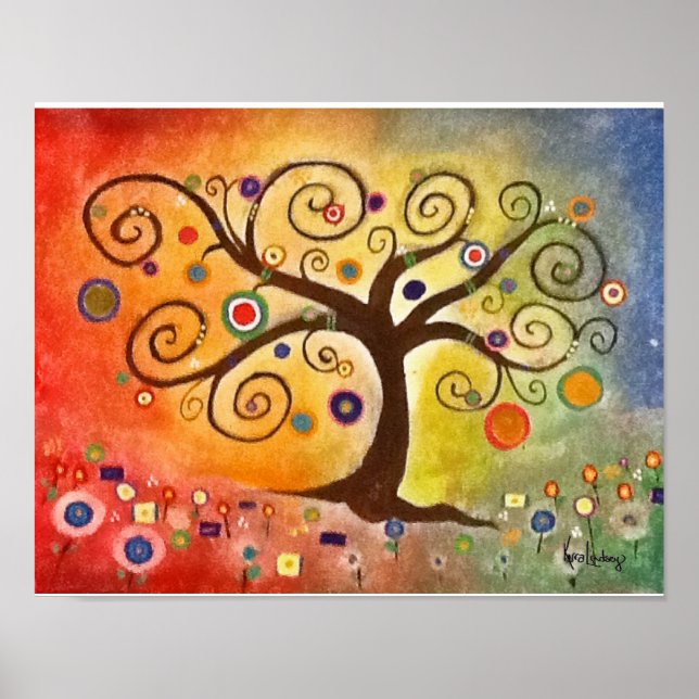 Rainbow Fine Art Tree of Life Painting Poster (Vorne)