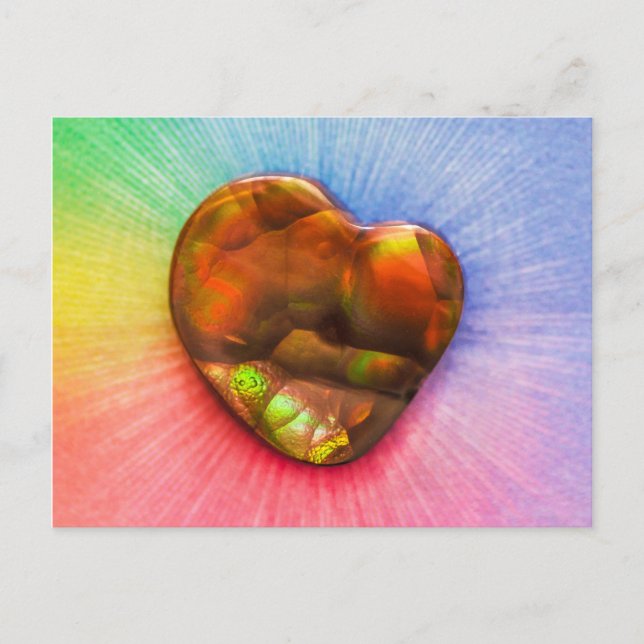 Rainbow Fire Agate mit Heart Shape Postcard Postkarte (Vorderseite)