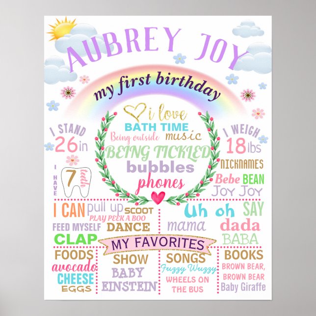 Rainbow First BIrthday Party-Plakat Poster (Vorne)
