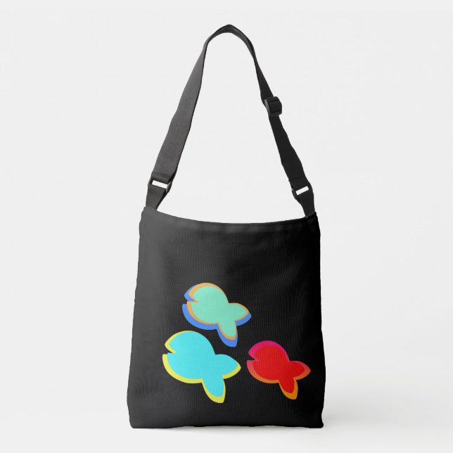 Rainbow Fish Black Tragetaschen Mit Langen Trägern (Vorderseite)