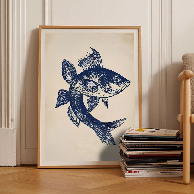 Rainbow Fish Print Linocut Vintage Poster Retro  (Von Creator hochgeladen)