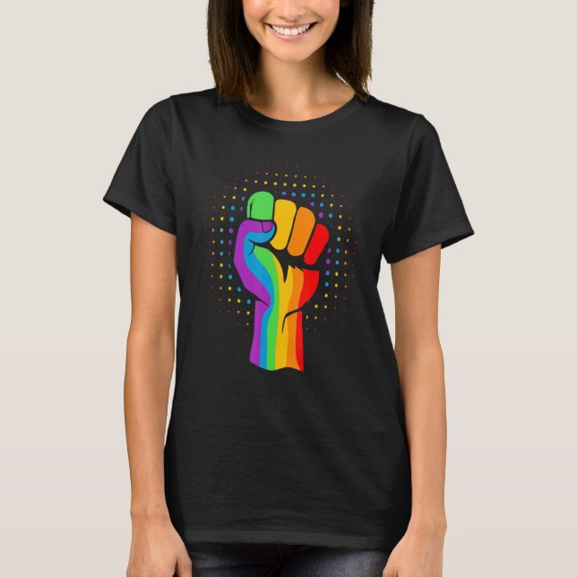 Rainbow Fist Pride Lgbtqia T-Shirt (Vorderseite)