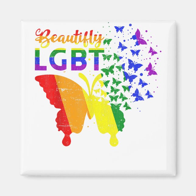 Rainbow Flag Butterfly LGBT Magnet (Vorne)