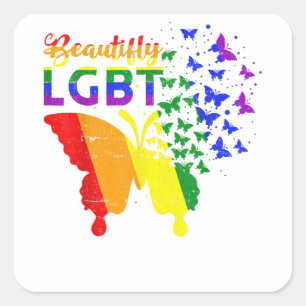 Rainbow Flag Butterfly LGBT Quadratischer Aufkleber