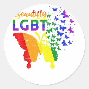 Rainbow Flag Butterfly LGBT Runder Aufkleber