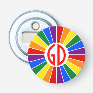 RAINBOW FLAG BUTTON RAYS + Ihr Zeichen oder Monogr Flaschenöffner