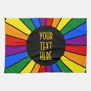 RAINBOW FLAG BUTTON RAYS + Ihr Zeichen oder Text Handtuch