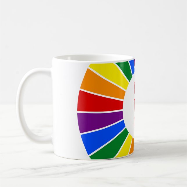 RAINBOW FLAG BUTTON RAYS + Ihr Zeichen oder Text Kaffeetasse (Links)