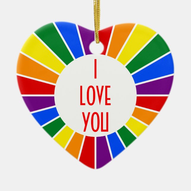 RAINBOW FLAG BUTTON RAYS + Ihr Zeichen oder Text Keramik Ornament (Vorne)