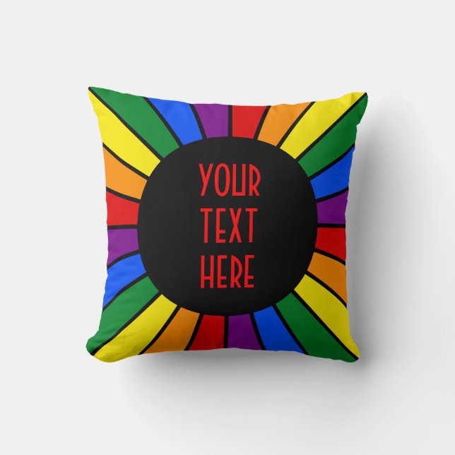 RAINBOW FLAG BUTTON RAYS + Ihr Zeichen oder Text Kissen (Vorderseite)