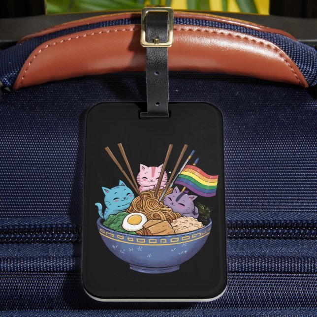Rainbow Flag Cats Ramen Anime Gay Pride Monat LGBT Gepäckanhänger (Vorderseite Insitu 2)