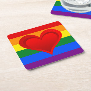 RAINBOW FLAG FLAG FARBEN & rotes Herz + Ihre Ideen Rechteckiger Pappuntersetzer