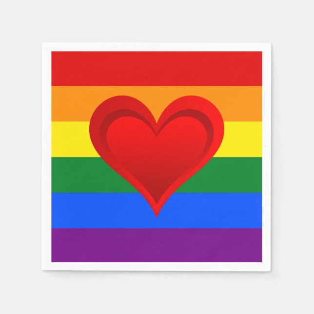 RAINBOW FLAG FLAG FARBEN & rotes Herz + Ihre Ideen Serviette (Vorderseite)
