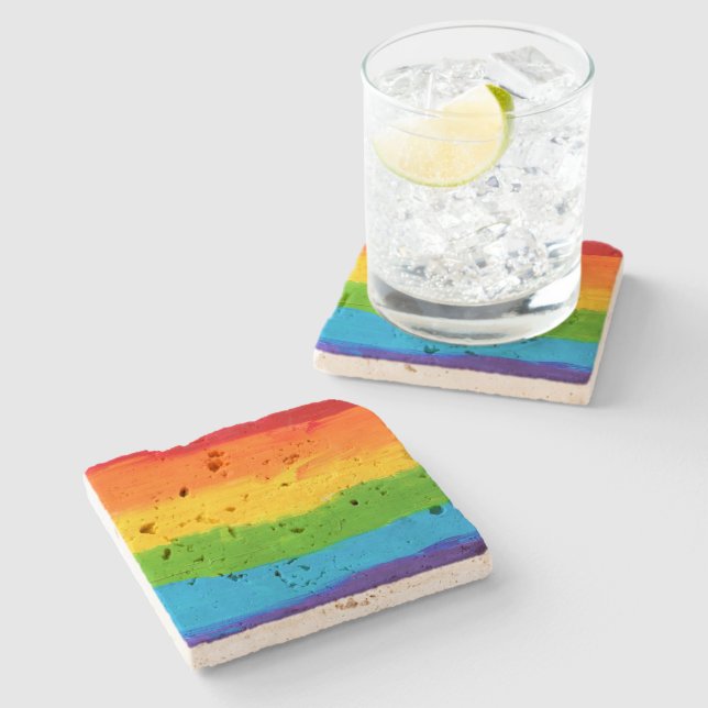 Rainbow Flag Gay Lesbian LGBT Steinuntersetzer (Seitenansicht)