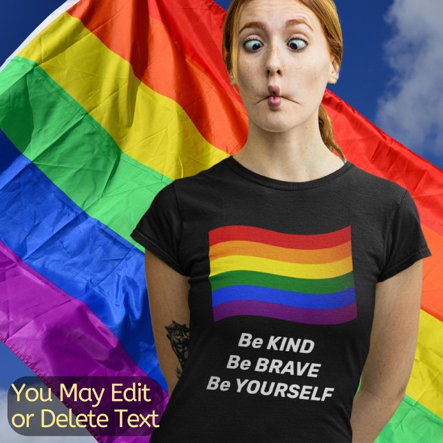 Rainbow Flag Gay Pride Flag Custom Text Lgbt Queer T-Shirt (Von Creator hochgeladen)