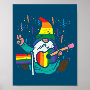 Rainbow Flag Gnome Guitar LGBT Pride Month Gay Poster